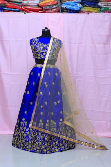 Royal Blue Banarasi Silk Floral Printed Lehenga Set Design by AMRIN KHAN at  Pernia's Pop Up Shop 2024