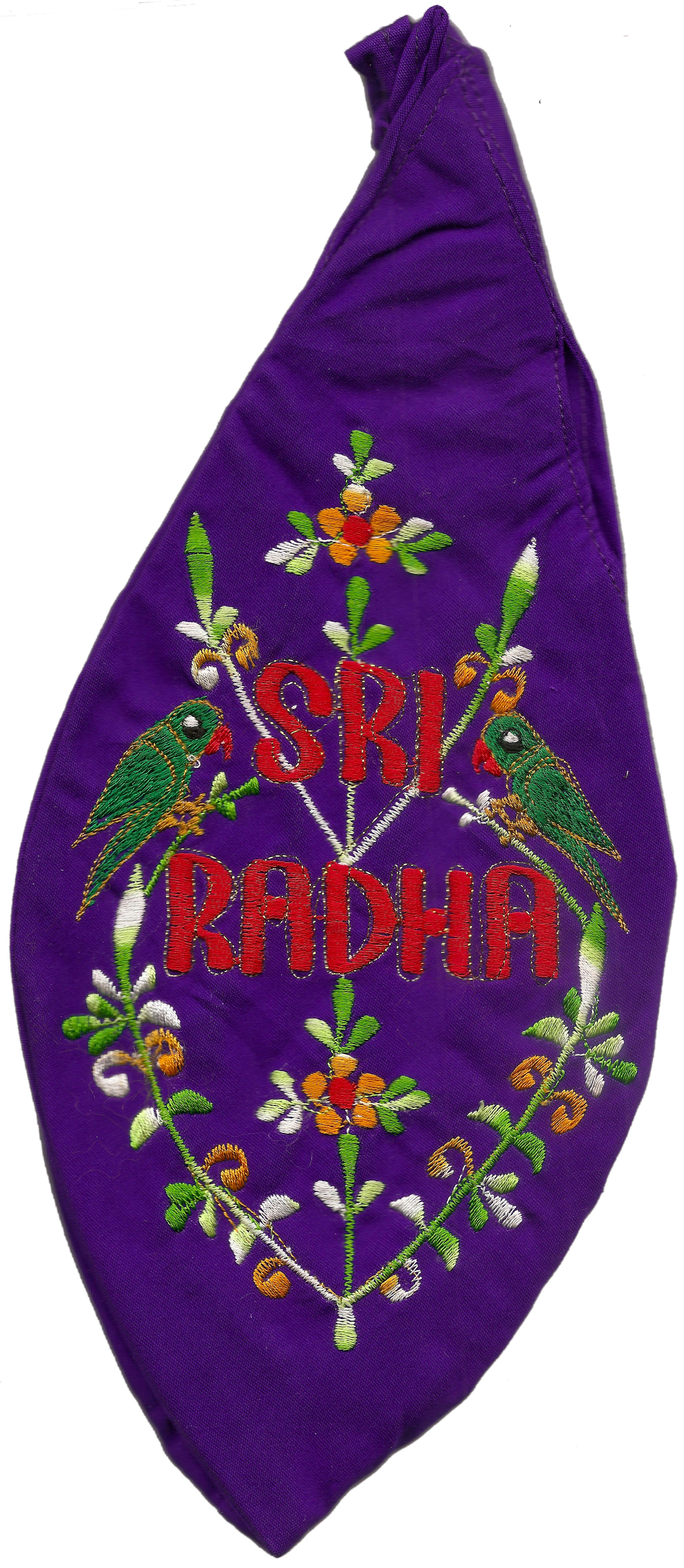 Radha-Krishna with Flute and Mahamantra on Back Japa Bead Bag (Embroidered)