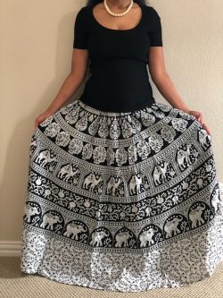 Cotton Skirt White with black print 36" length