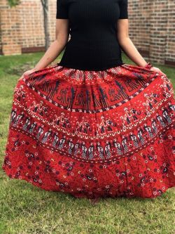 Cotton Skirt Red with black and white print 37"