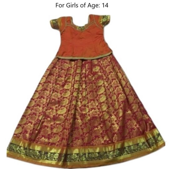Traditional South Indian Lehenga Choli For Kids, Cream Pavada, PATTU  PAVADAI FOR KIDS #18489 | Buy Pattu Pavada For Kids Online