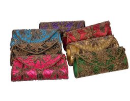 JAIPUR CLUTCH PURSE W. GOLD EMBRODIERY VARIOUS COLORS